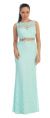 Sheer Lace Bejeweled Long Formal Evening Prom Dress in Mint